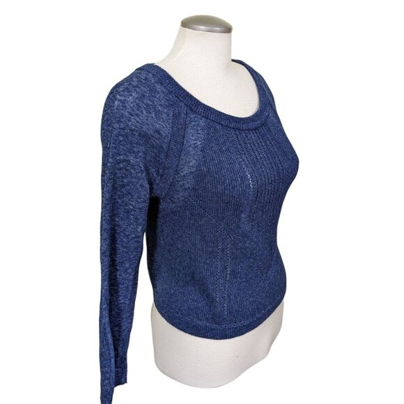 Free People Cropped Cotton Wool Blend Sweater Women L Blue Long Sleeve Pullover - Picture 4 of 7